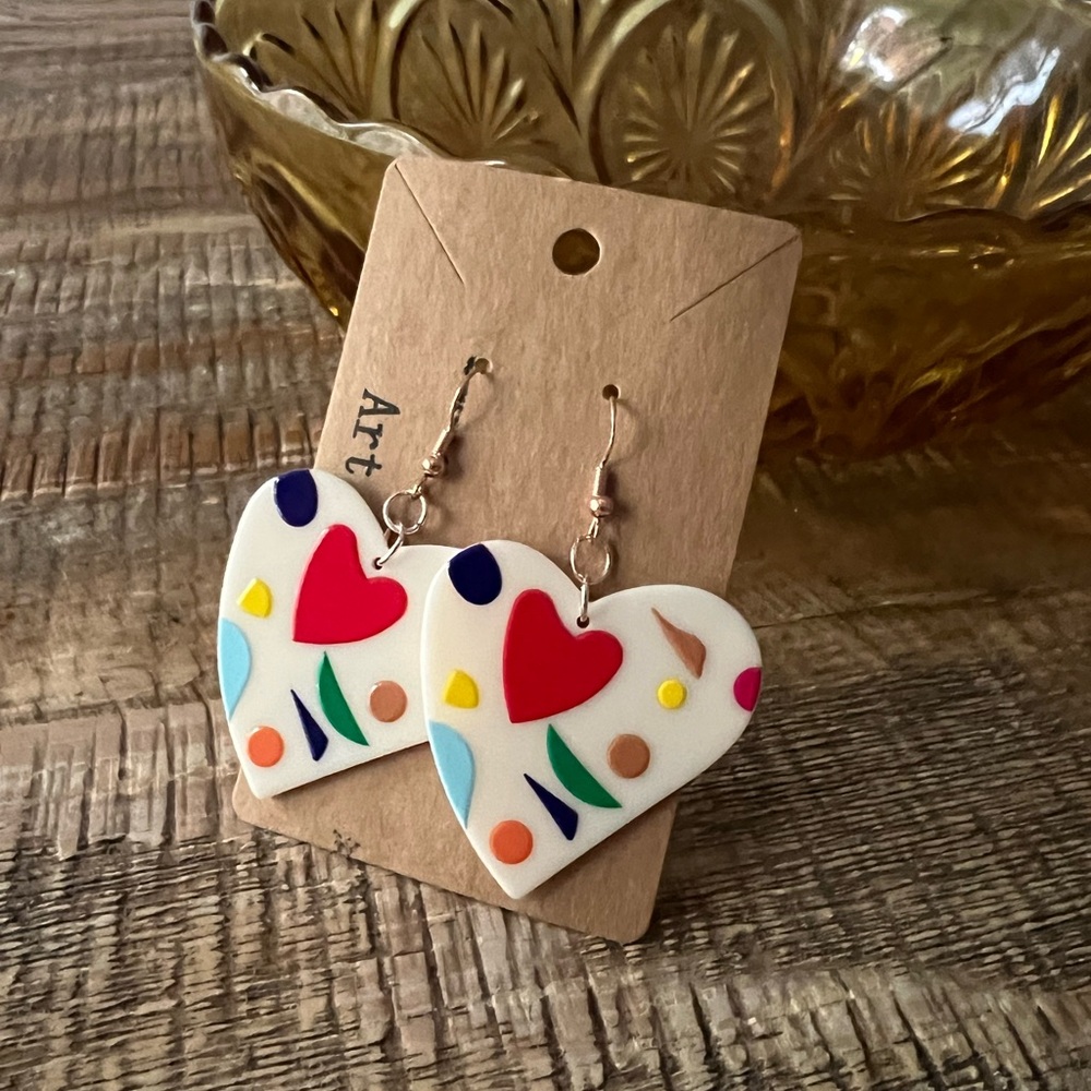 Handmade Colorful Heart Statement Dangle Earrings